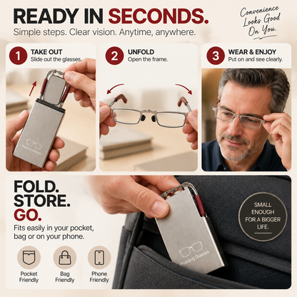 👓 Folding Reading Glasses – Ultra-Slim Portable Readers with Protective Metal Case for Everyday & Travel