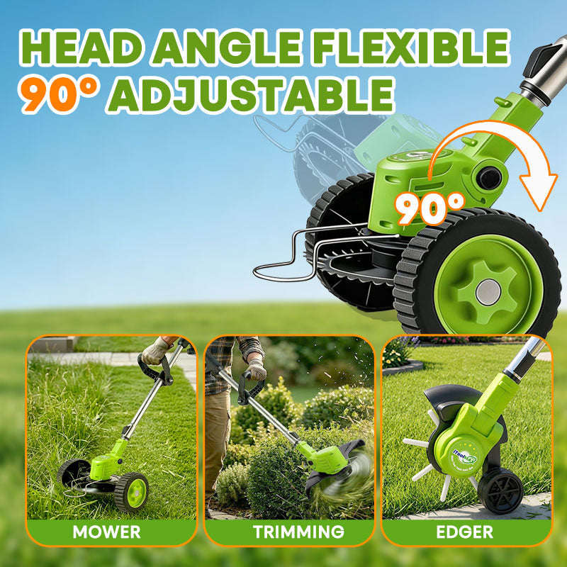 German Quality 3-in-1 Cordless Lawn Mower w/ 2×21V Batteries, Lightweight Trimmer & Edger for Small Medium Gardens