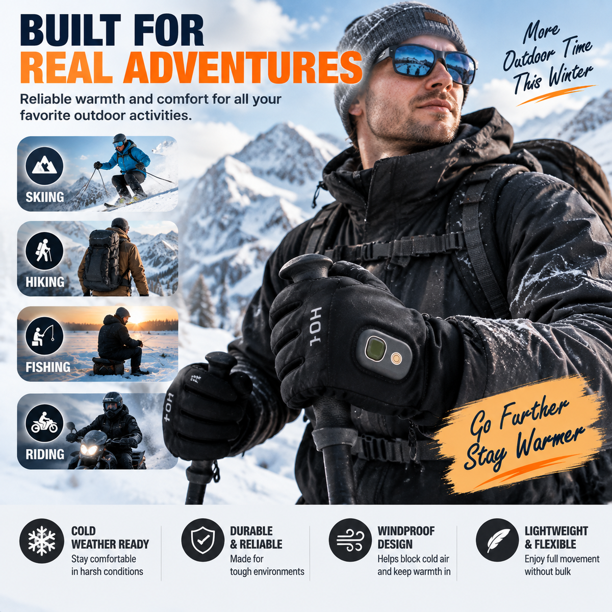 🔥 Rechargeable Heated Winter Gloves – Adjustable Warmth, Touchscreen & Outdoor Grip