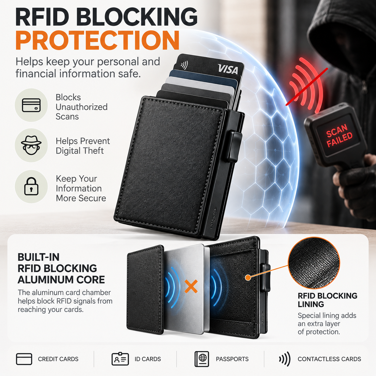 💳 POP-UP CARD WALLET | Slim RFID Blocking Wallet with Quick-Access Aluminum Card Holder & Money Clip