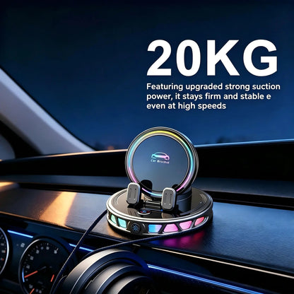 🔋 360° Rotating Wireless Charging Car Phone Mount – RGB Ambient Light, Auto-Lock, Ultra-Stable Suction