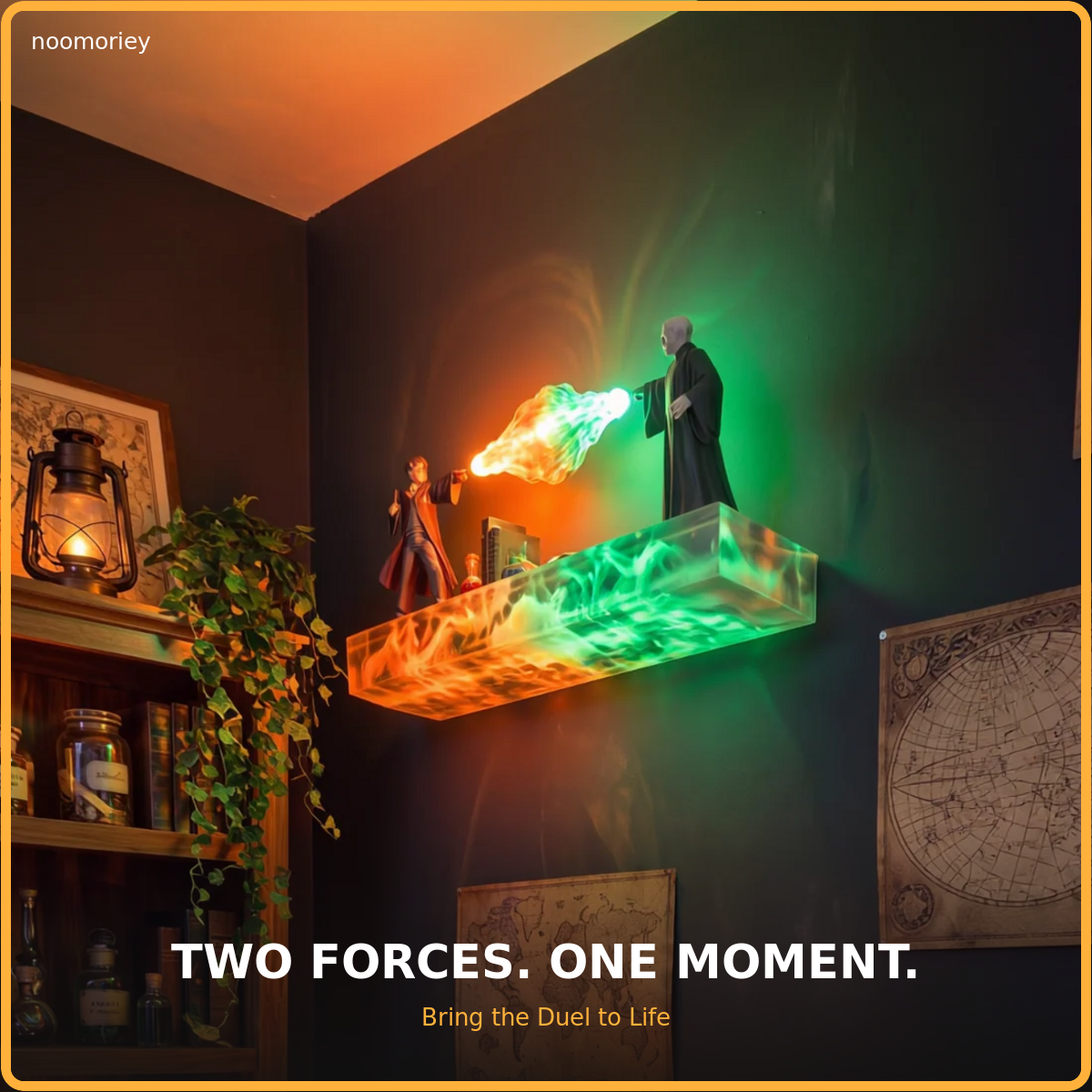 🪄 Illuminated Wizard Duel Wall Shelf – Magical Floating Display for Books & Collectibles