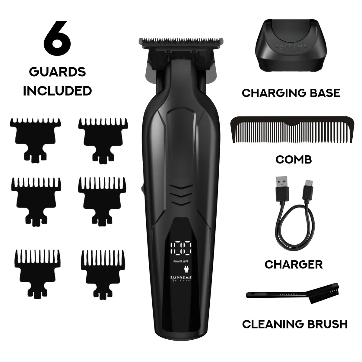 Supreme Trimmer VADER Lite Cordless T-Liner Hair Trimmer – 7000 RPM, Titanium-Ceramic Blade, USB-C Rechargeable & 6 Guards