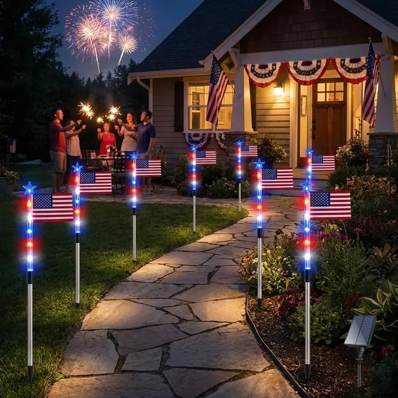 🔥8 Solar American Flag Pathway Lights for 250th Independence Celebration✨