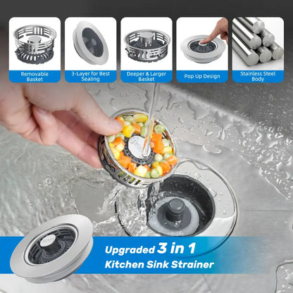 Upgraded 3 in 1 Kitchen Sink Drain Strainer