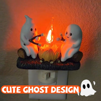 Ghosts Campfire Night Light, Wireless Led Plug in Wall Sconces Flicker Flame Figurine Lamps Halloween Decorations Indoor for Family, Party, Room, Kitchen (1pcs)