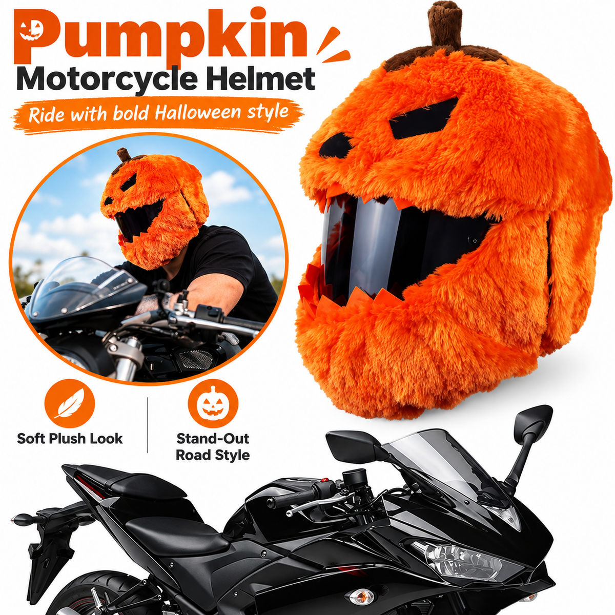 🎅🎃 Festive Plush Motorcycle Helmet Cover – Santa & Pumpkin