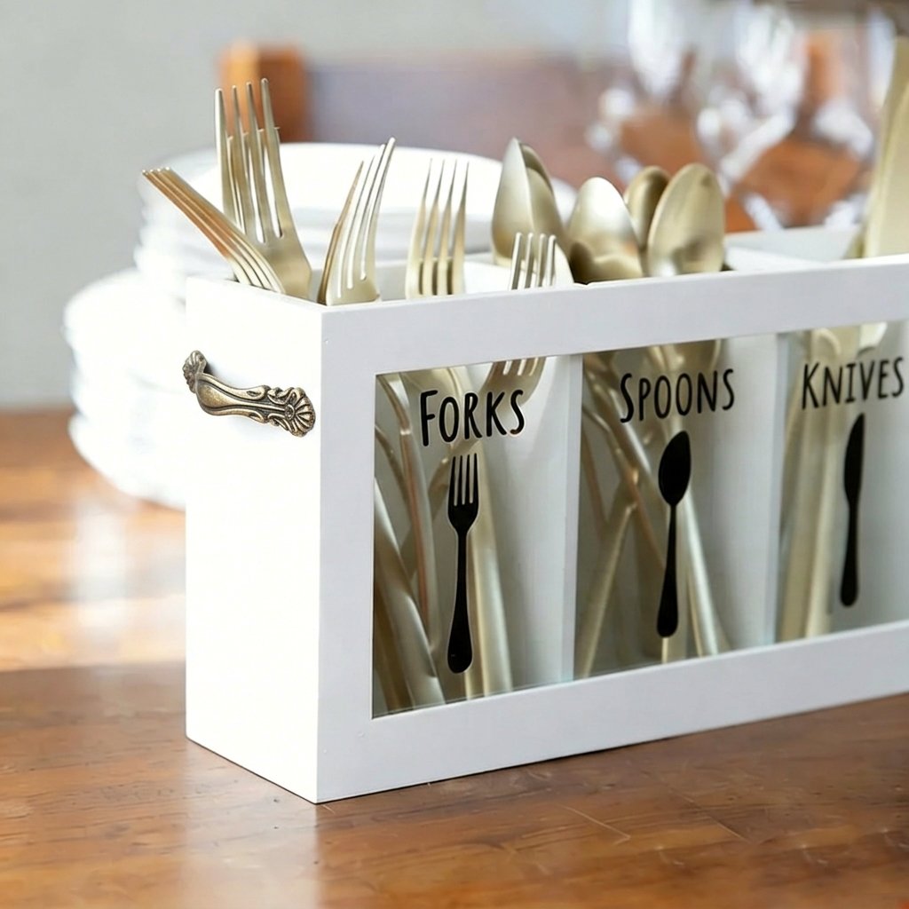 Buy 2 Free Shipping 🌟🍴Wooden Flatware Caddy Organizer – 12"x3.25"x6" Cutlery Holder for Forks, Spoons & Knives, Kitchen Utensil Bin