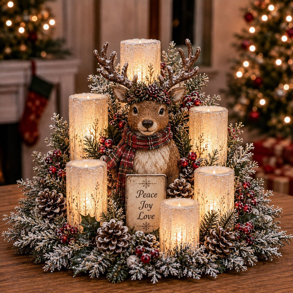 🌲Christmas Lighted Centerpiece with Flameless Candle Glow