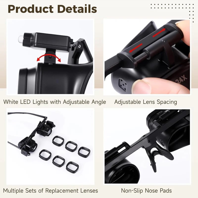 🔬LAST DAY SALE 49%OFF✨ Precision LED Magnifier Glasses – Interchangeable Lenses, Dual LED, Hands-Free 💡