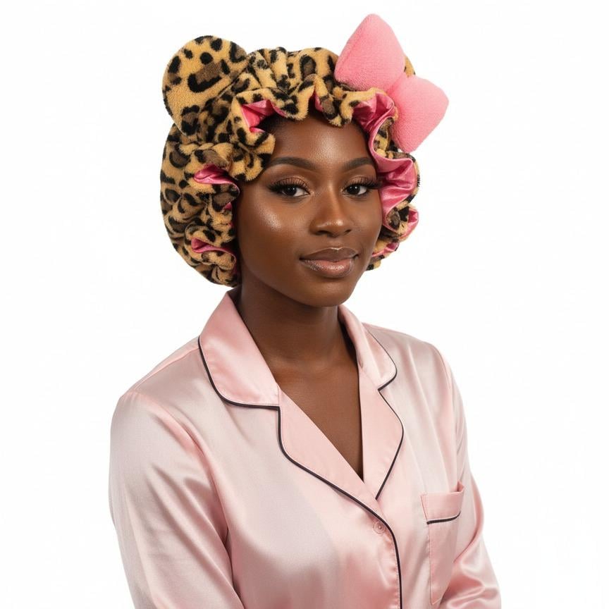 🔥Buy 2 Save 10%🎀Leopard Print & Pink Teddy Bonnet✨