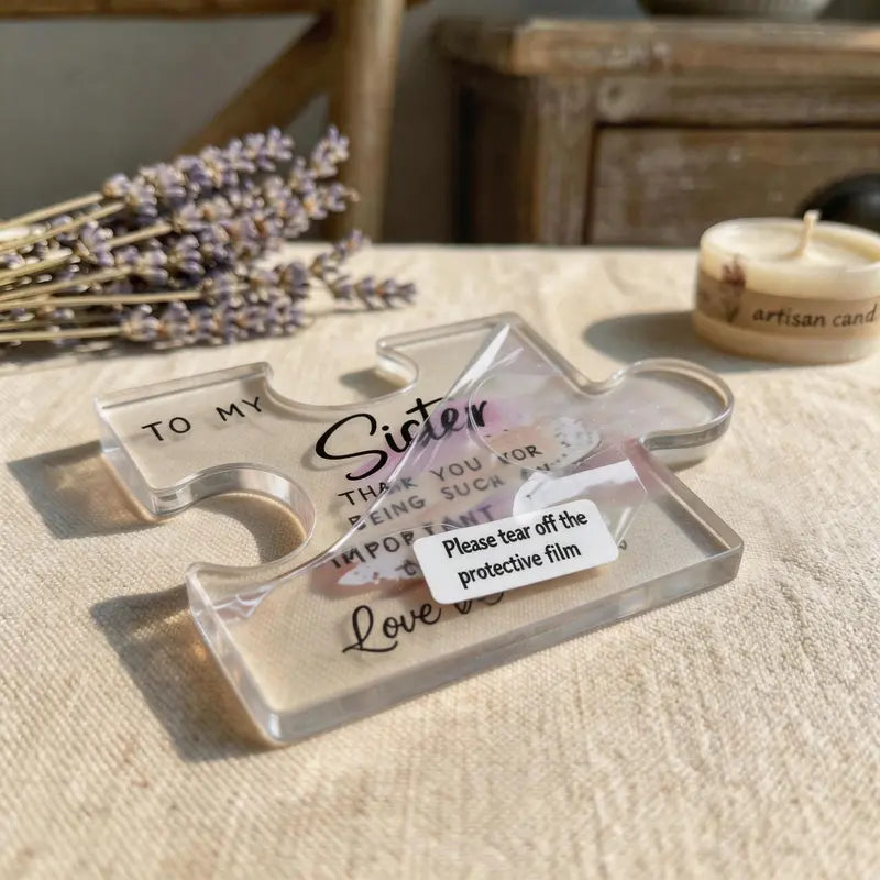 To My Sister Lightweight Transparent Compact Rectangle Acrylic Puzzle Plaque Gift
