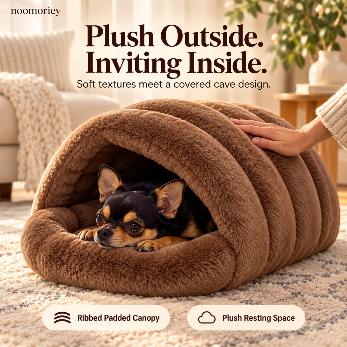🐾 Cozy Plush Pet Cave Bed – Semi-Enclosed Hideaway with Padded Rim for Dogs & Cats