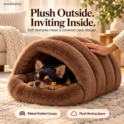🐾 Cozy Plush Pet Cave Bed – Semi-Enclosed Hideaway with Padded Rim for Dogs & Cats