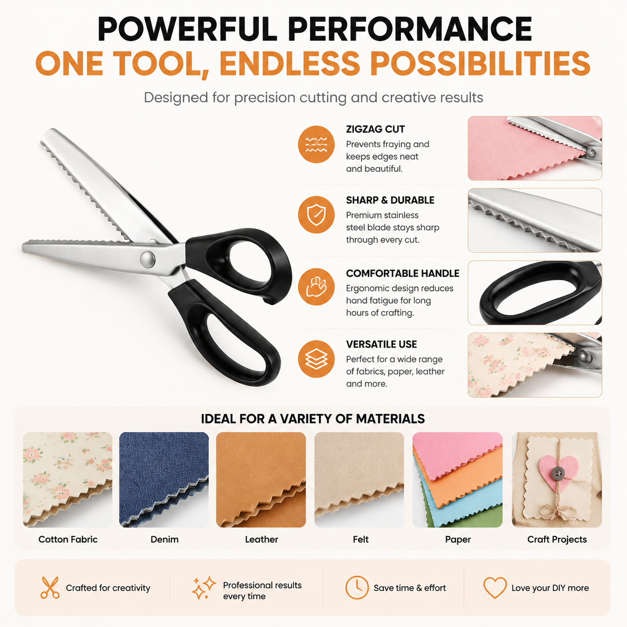 Professional Pinking Shears – Sharp Serrated Fabric Scissors for Clean Zigzag Edges