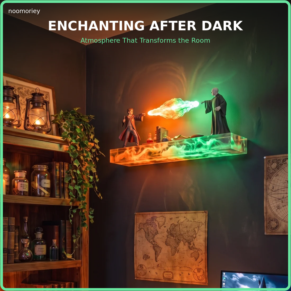 🪄 Illuminated Wizard Duel Wall Shelf – Magical Floating Display for Books & Collectibles