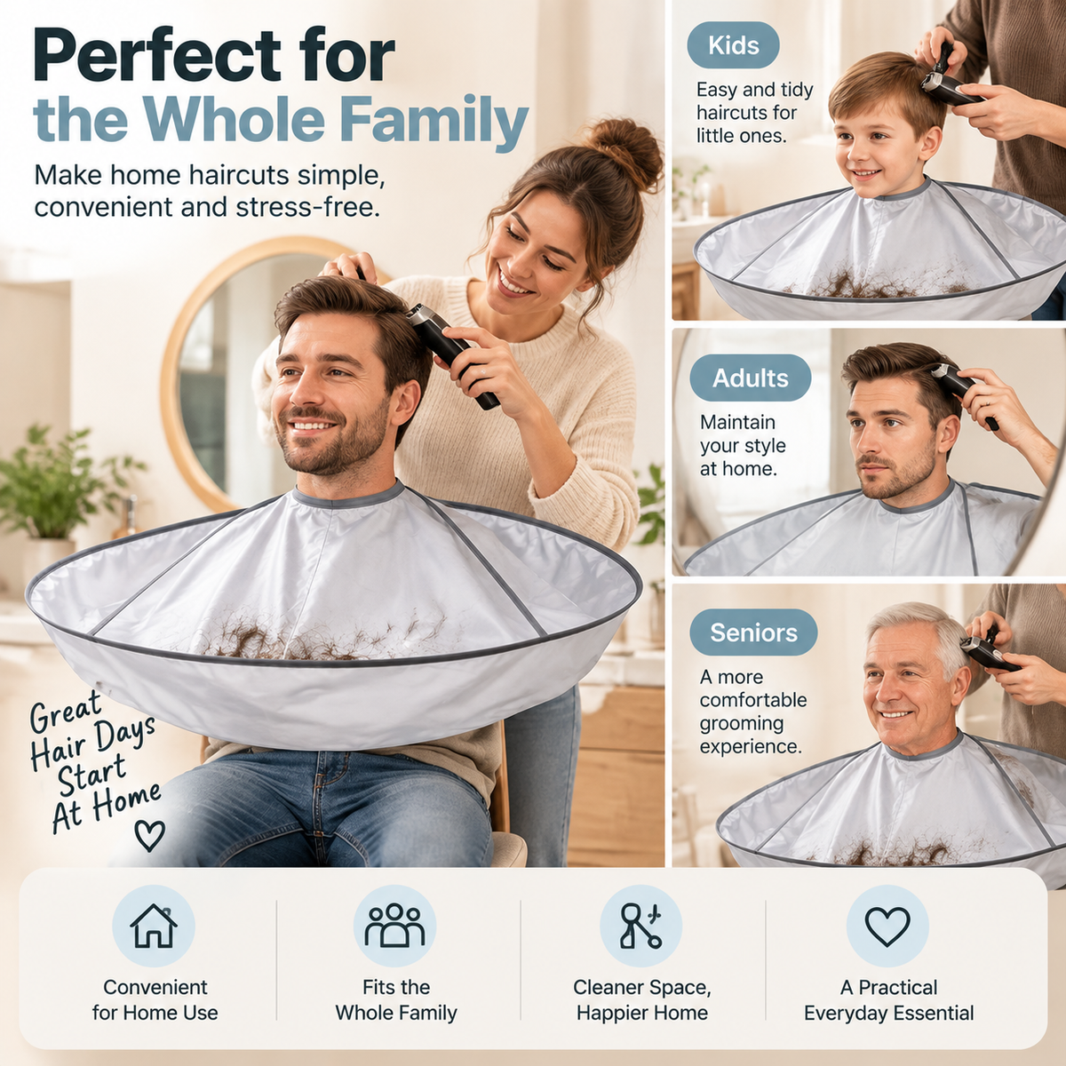 ⭕ UMBRELLA HAIR CUTTING CAPE | Large Hair Catcher with Memory Steel Ring for Cleaner Home Grooming