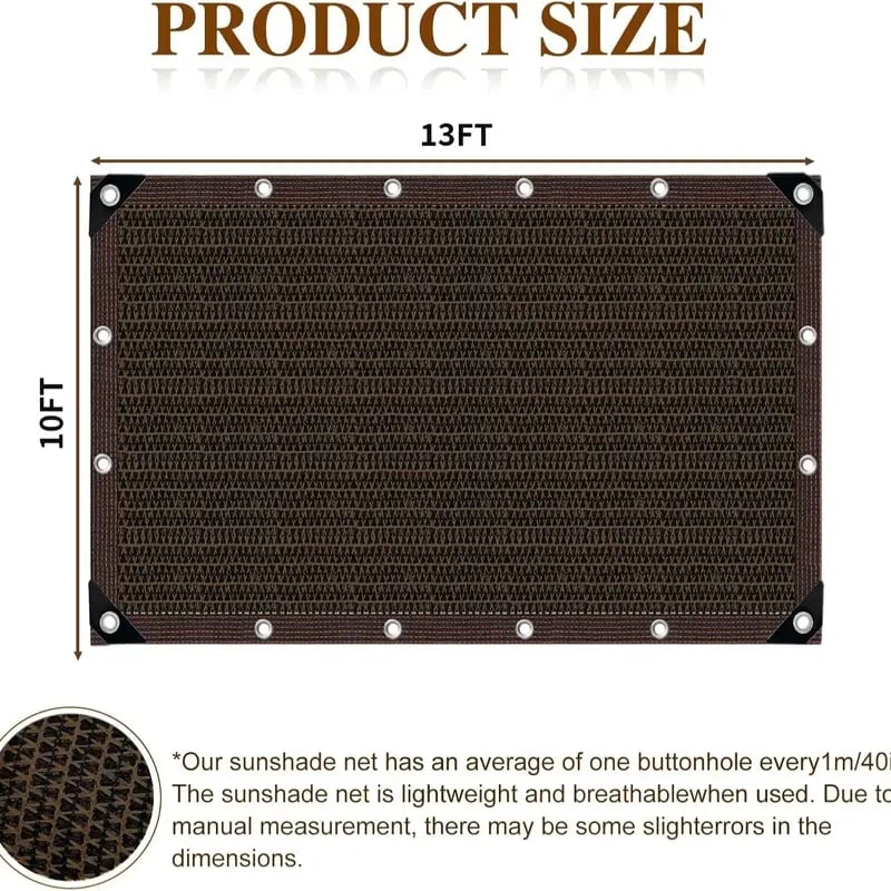 ⛅ Black 90% Blackout Fabric, 10×13ft UV Protection Shade Net with Reinforced Rivets