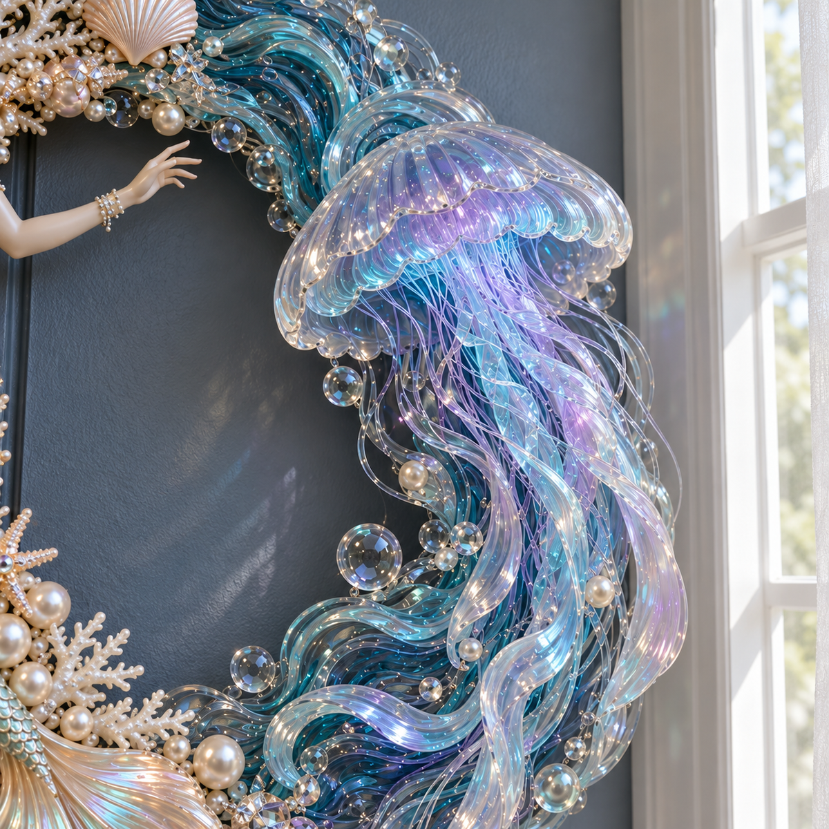 🧜‍♀️🌊 Mermaid Moonlight Wreath | Glowing Jellyfish & Ocean Decor ✨