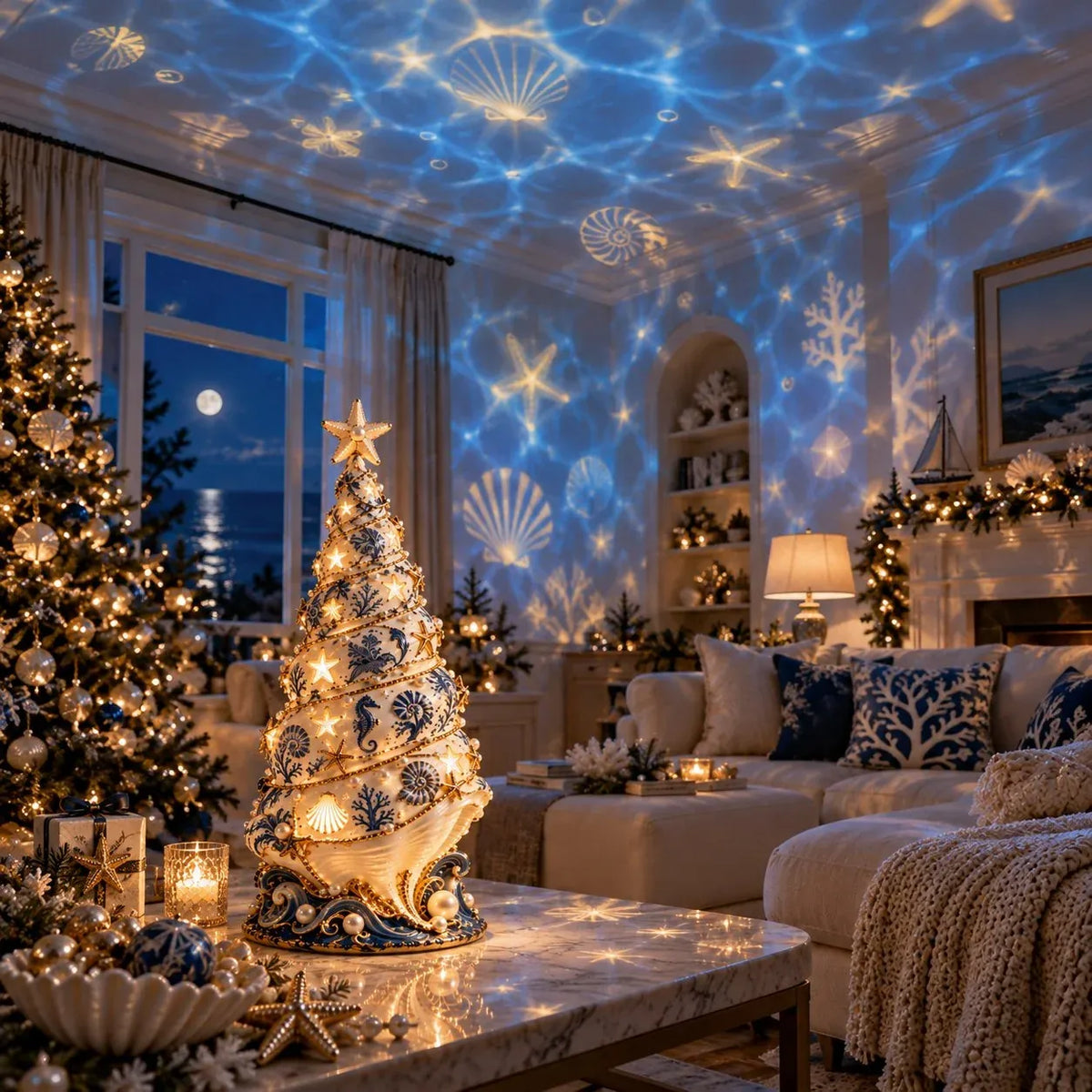 ⏳ Last Day 49% OFF – 🌊 Coastal Christmas Seashell Tree Projection Lamp