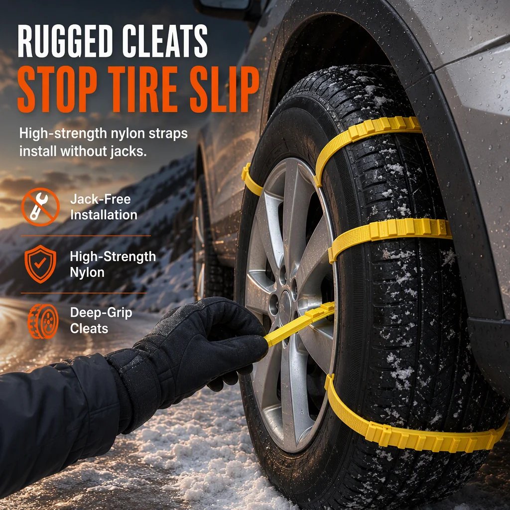 Universal Car Snow Chains Thickened Anti-Slip Tire Cable Ties for SUVs Sedans and Winter Driving