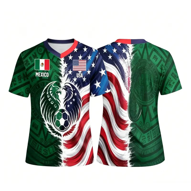 Full Half USA Half Mexico Flag Split Print Soccer Jersey