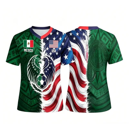 Full Half USA Half Mexico Flag Split Print Soccer Jersey