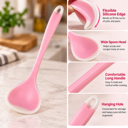 🥄 2-in-1 Silicone Scraper Ladle – Flexible Cooking Spoon for Scooping, Stirring & Scraping Every Last Drop