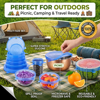 Universal Reusable Silicone Lids 6-Pack Self-Sealing Food Covers