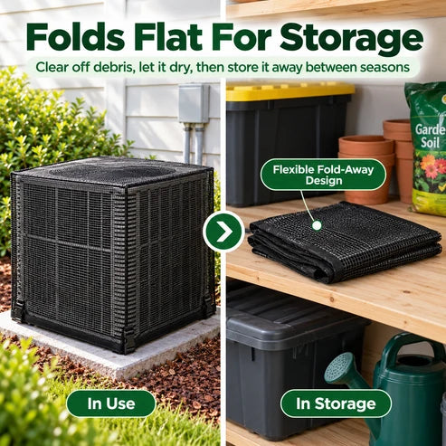 🍂 Outdoor AC Mesh Cover – Leaf & Debris Protection with Buckle Closure for Off-Season Storage