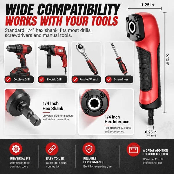 🔧 1/4' Right Angle Drill Adapter – High-Torque 90° Driver for Tight Spaces