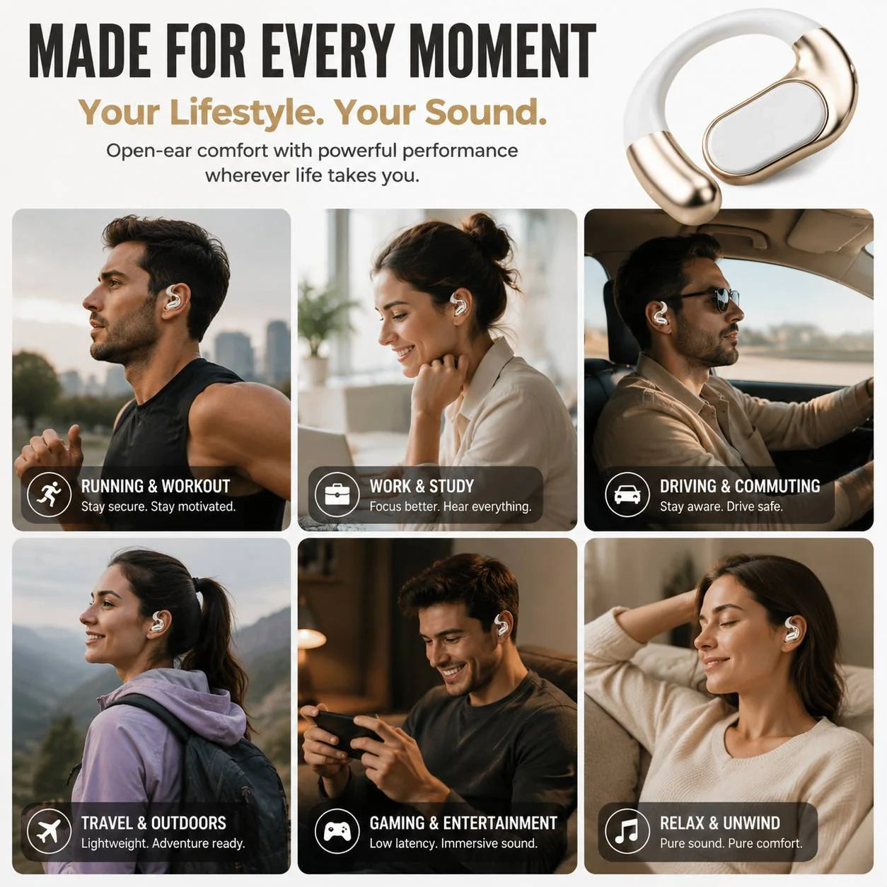 🎧 Monster AC530 Open-Ear Headset | 165H Battery, Bluetooth 6.0, Ultra Comfort Wireless Earbuds