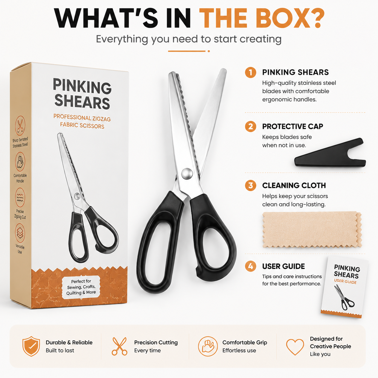 Professional Pinking Shears – Sharp Serrated Fabric Scissors for Clean Zigzag Edges
