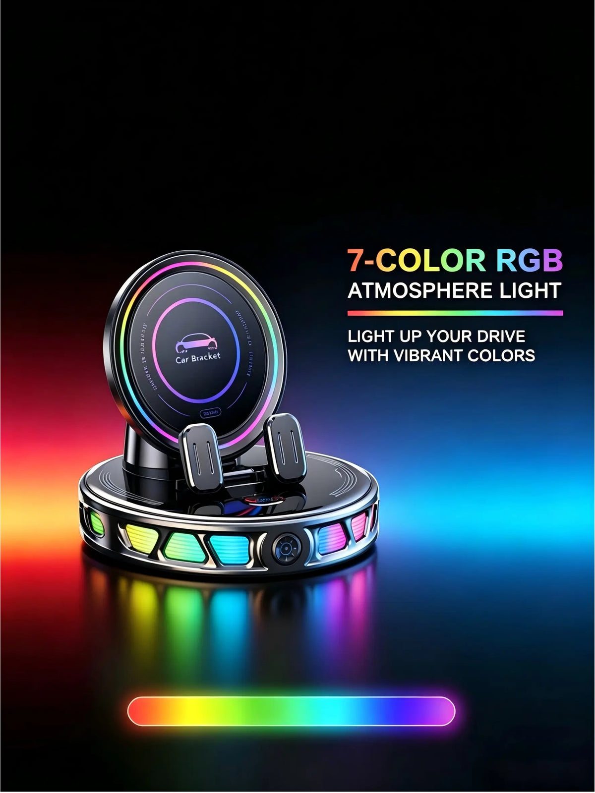 🔋 360° Rotating Wireless Charging Car Phone Mount – RGB Ambient Light, Auto-Lock, Ultra-Stable Suction