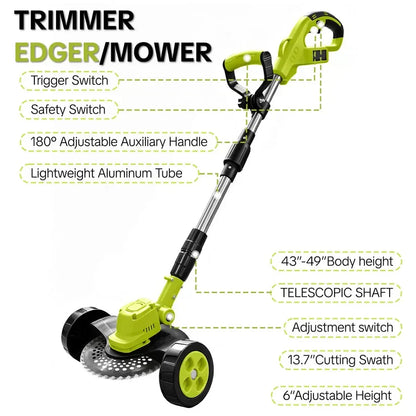 German Precision Craftsmanship 3-in-1 Cordless Lawn Mower with 2×21V Batteries, Eco Emission-Free Electric Grass Cutting Tool