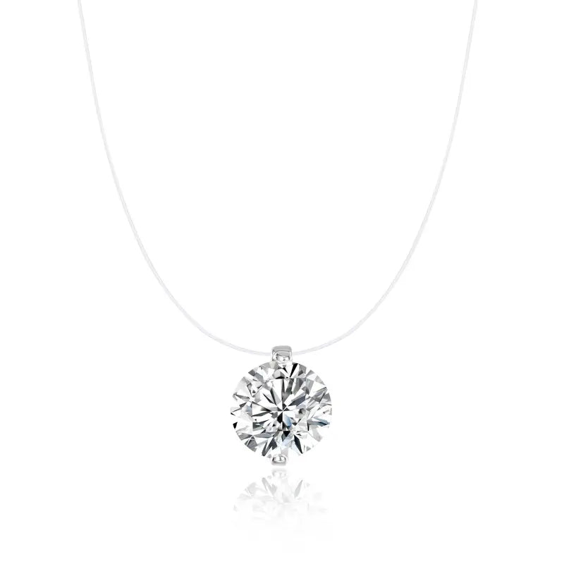 Women's Floating Cubic Zirconia Pendant Necklace on Invisible Transparent Cord