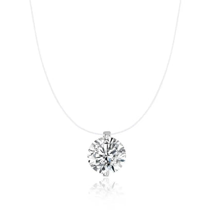 Women's Floating Cubic Zirconia Pendant Necklace on Invisible Transparent Cord