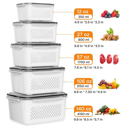 🥗🥬3 Pack Fridge Organizers and Storage - Stackable Fruit Storage Containers for Fridge with Removable Colander, BPA-Free