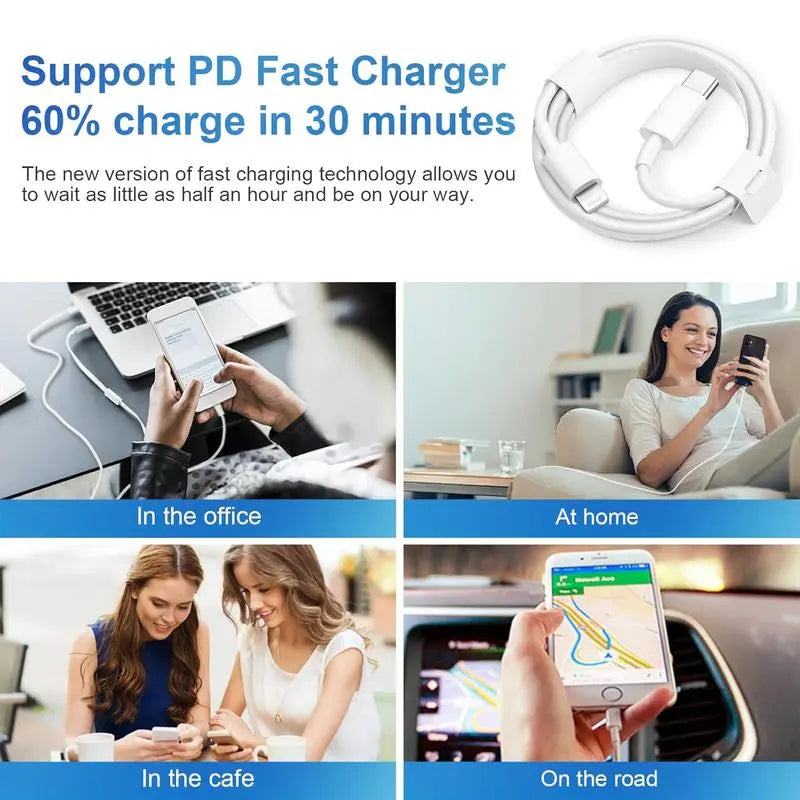 20W PD USB-C Fast Charger & 4.92 FT Cable for iPhone