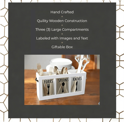 Buy 2 Free Shipping 🌟🍴Wooden Flatware Caddy Organizer – 12"x3.25"x6" Cutlery Holder for Forks, Spoons & Knives, Kitchen Utensil Bin