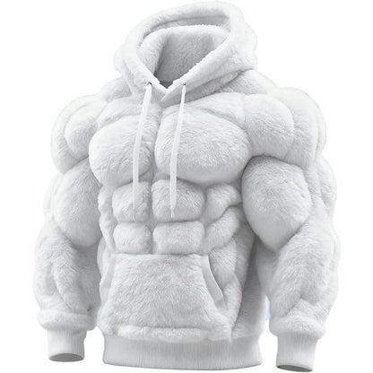 Line Art Flannel Warm Men's Hooded Sweatshirt