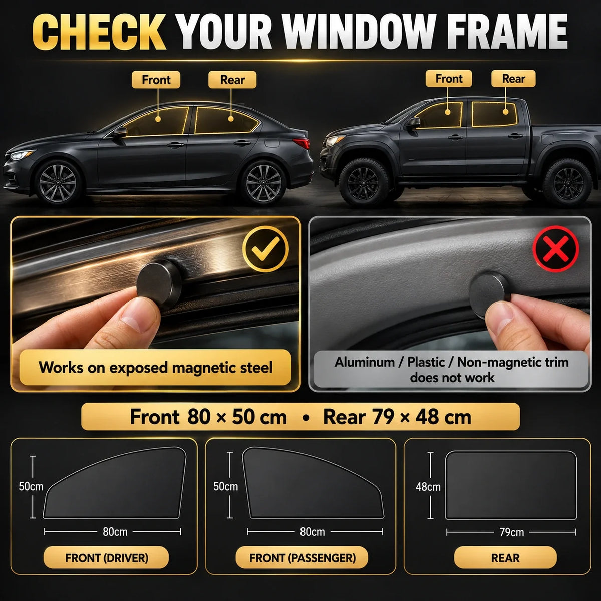Magnetic Car Side Window Curtains – 4-Piece Front & Rear Privacy Sunshade Set