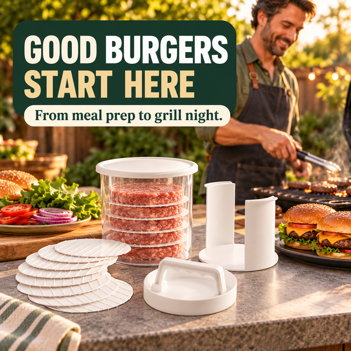 Burger prep for backyard grilling