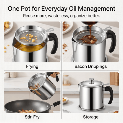 Stainless Steel Oil Strainer Pot-Say Goodbye to Waste, Hello to a Healthier Kitchen!