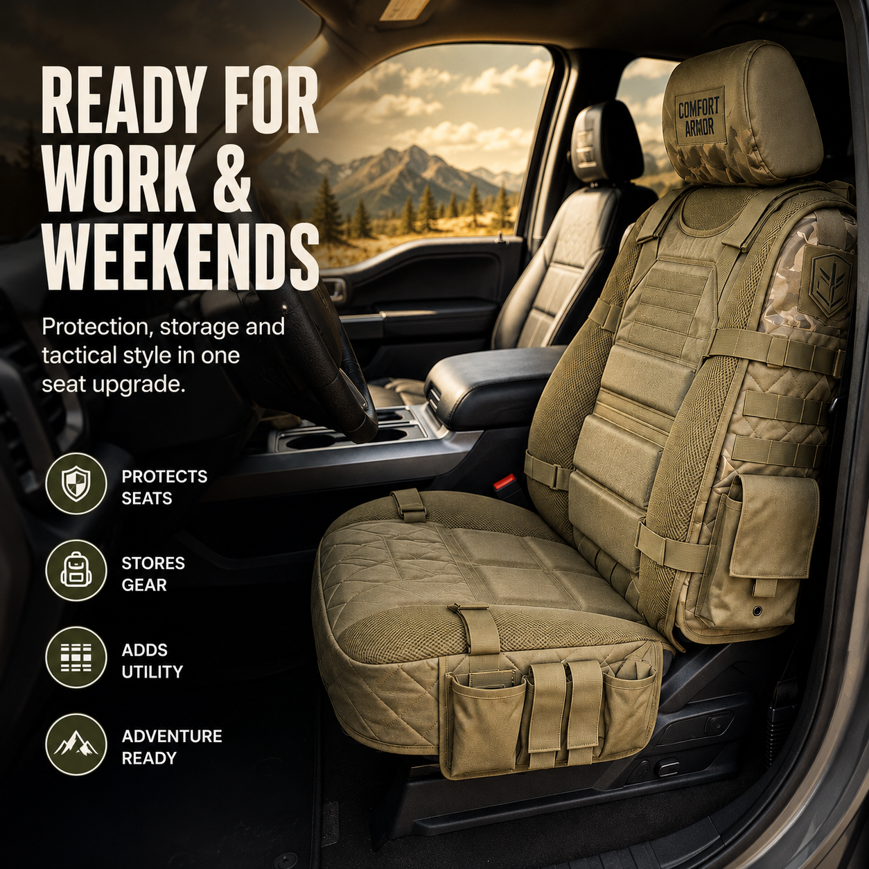 Tactical MOLLE Car Seat Cover Organizer – Rugged Protection & Smart Storage