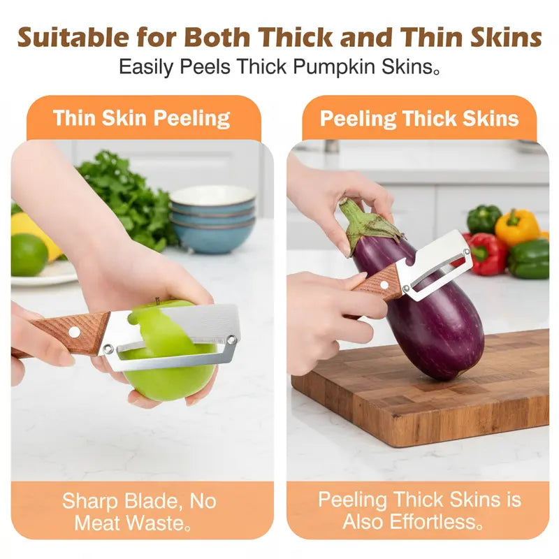 Stainless Steel Sharp Peeler with Wooden Non-Slip Ergonomic Handle