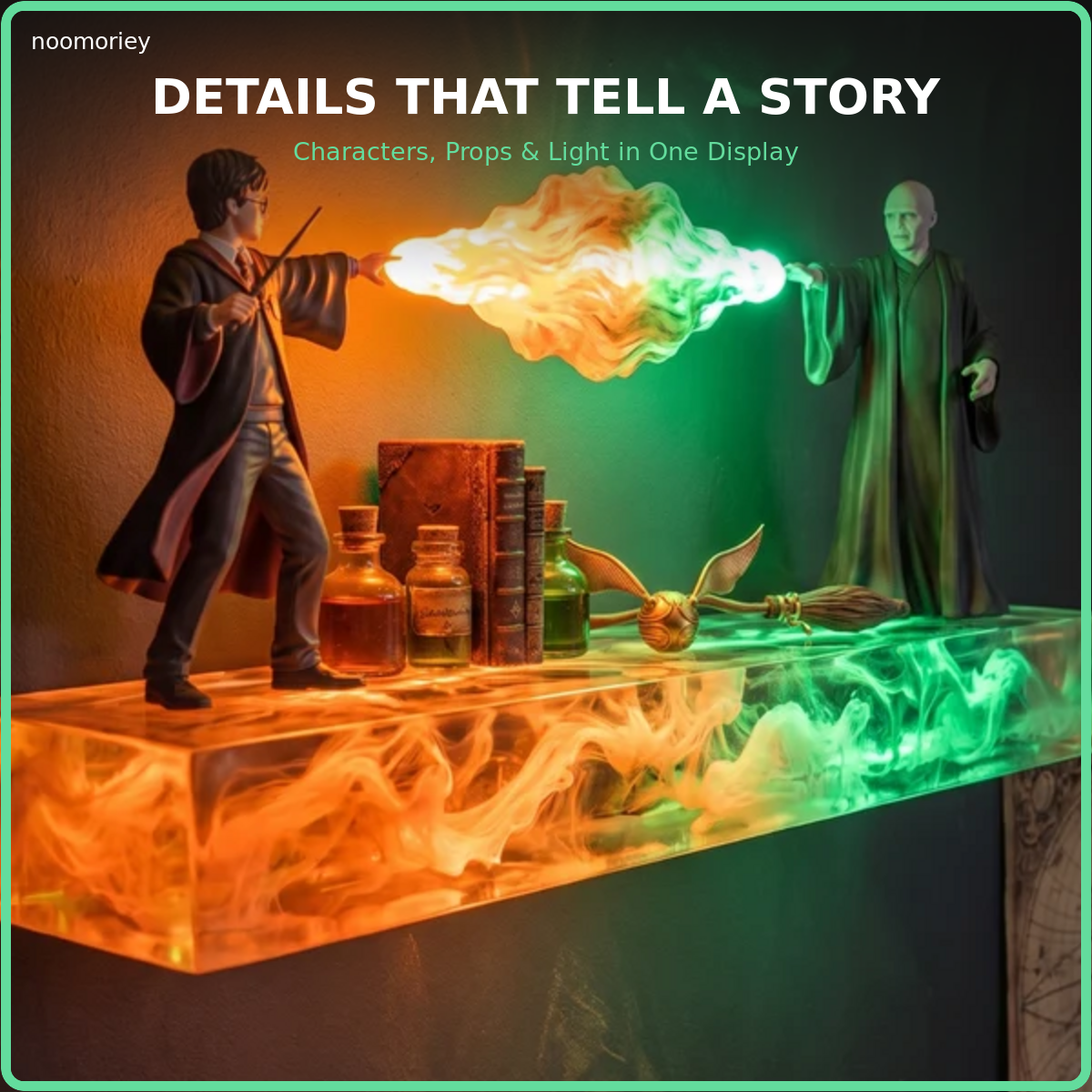 🪄 Illuminated Wizard Duel Wall Shelf – Magical Floating Display for Books & Collectibles