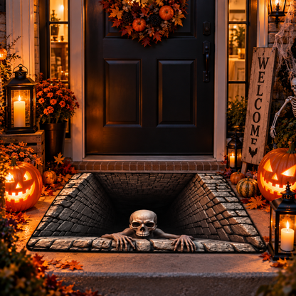 💀 3D Skull Trap Door Illusion Mat – Spooky Halloween Entrance Decor