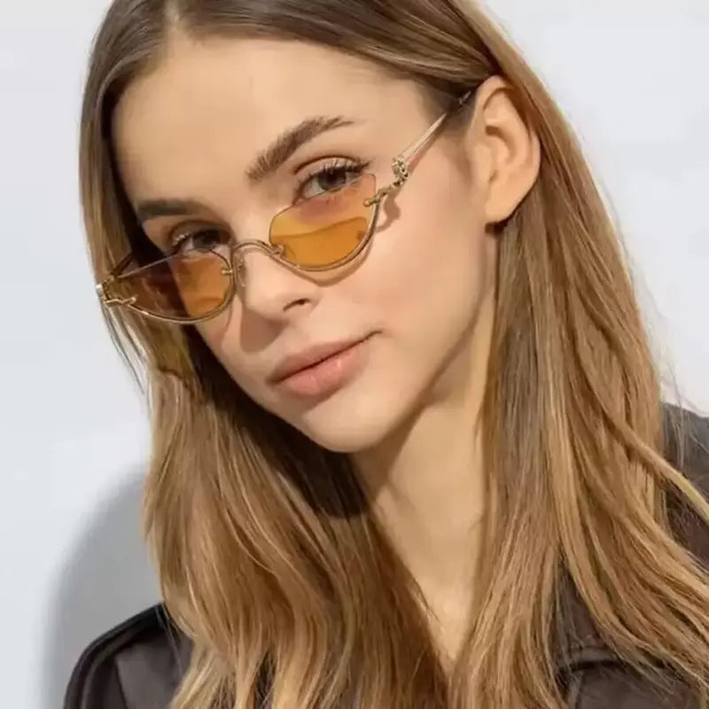 Retro Half-Frame Cat Eye Sunglasses for Women