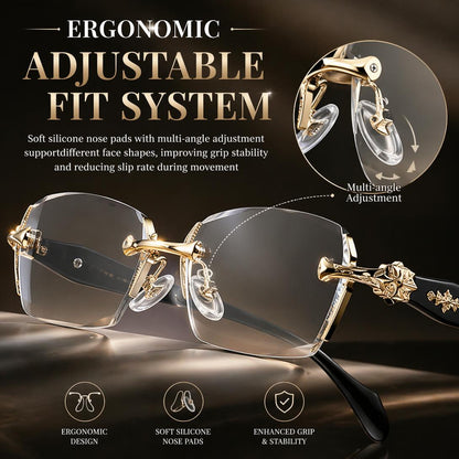 Rimless Diamond-Cut Glasses – Stainless Steel Temple, Unisex